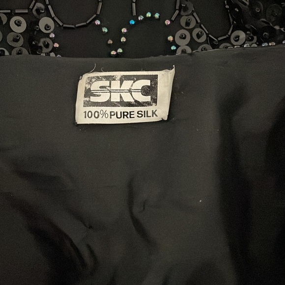 VINTAGE DESIGNER SKC 100% Silk Sequin & Beaded Floral Puff Crop Jacket GATSBY - Picture 9 of 10